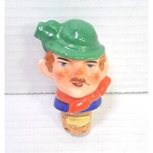 Vintage Porcelain Wine Champagne Bottle Stopper Pourer 3.5" Cork Bottom German